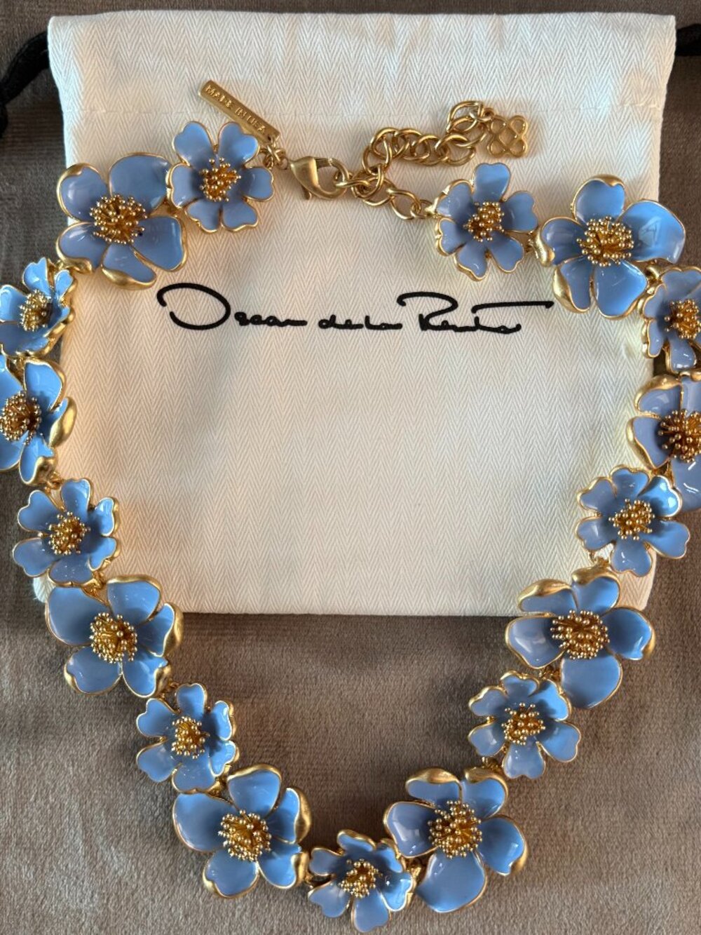 Oscar de la Renta Blue Enamel Floral Choker Necklace